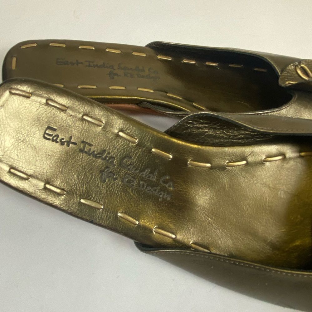 Gold and Tan Sandals with Flat Sole and Peep-Toe Design - Picture 6 of 9
